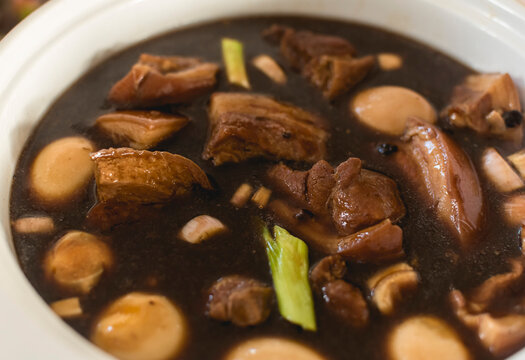 A famous Filipino viand called "adobong baboy" with boiled egg is usually served during occasions especially fiesta.
