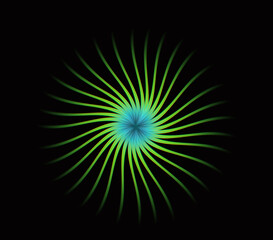 Fototapeta premium Abstract floral black background, a beautiful art form. Design stars spinning in space. Black background. Modern concept backdrop in light green and blue.