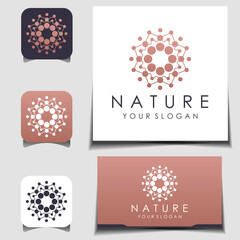 A round logo concept. Abstract creative templates for business, pharmacology, medicine in different colors. A circle consisting of dots. A stylish design element or a frame, spherical icon shape - obrazy, fototapety, plakaty