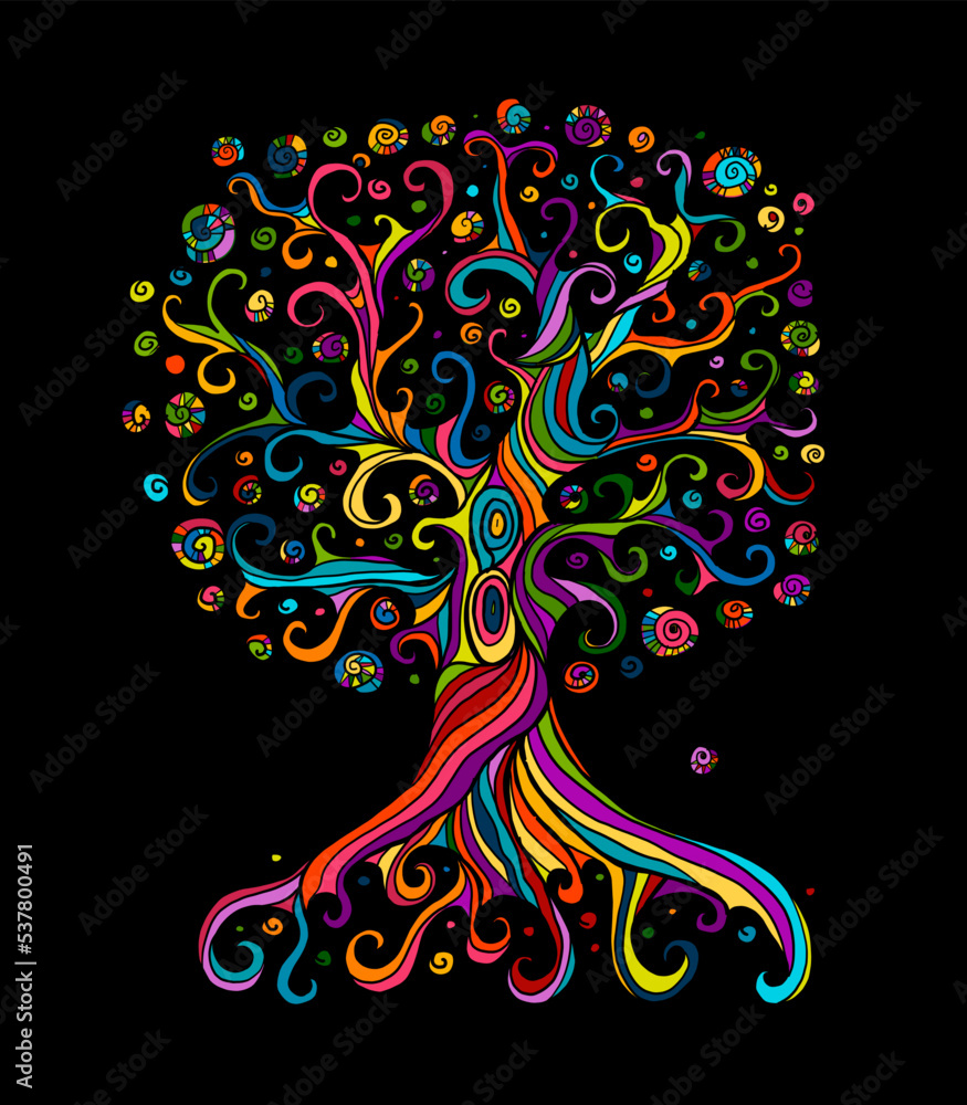 Aufkleber old big family tree with roots. isolated on white background. concept art for your design. design in