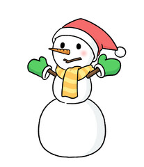 手袋とサンタ帽子をかぶる三段重ねの雪だるま