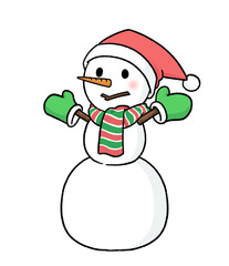 手袋とサンタ帽子をかぶる三段重ねの雪だるま