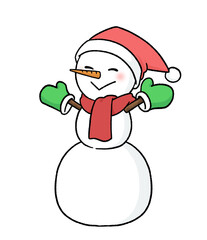 手袋とサンタ帽子をかぶる三段重ねの雪だるま