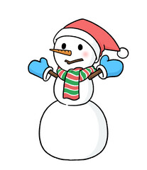 手袋とサンタ帽子をかぶる三段重ねの雪だるま