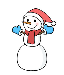 手袋とサンタ帽子をかぶる三段重ねの雪だるま