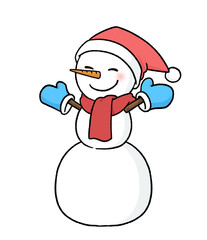 手袋とサンタ帽子をかぶる三段重ねの雪だるま