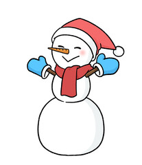 手袋とサンタ帽子をかぶる三段重ねの雪だるま