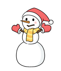 手袋とサンタ帽子をかぶる三段重ねの雪だるま