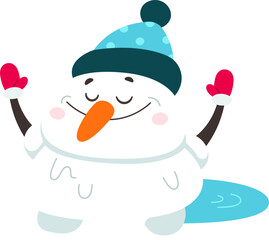 Melted snowman in hat flat icon Winter decoration