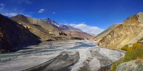 Kali Gandaki valley between Kagbeni and Jomsom in autumn sunny day