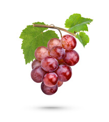 Fresh red grape with leaves isolated on transparent background. (.PNG)