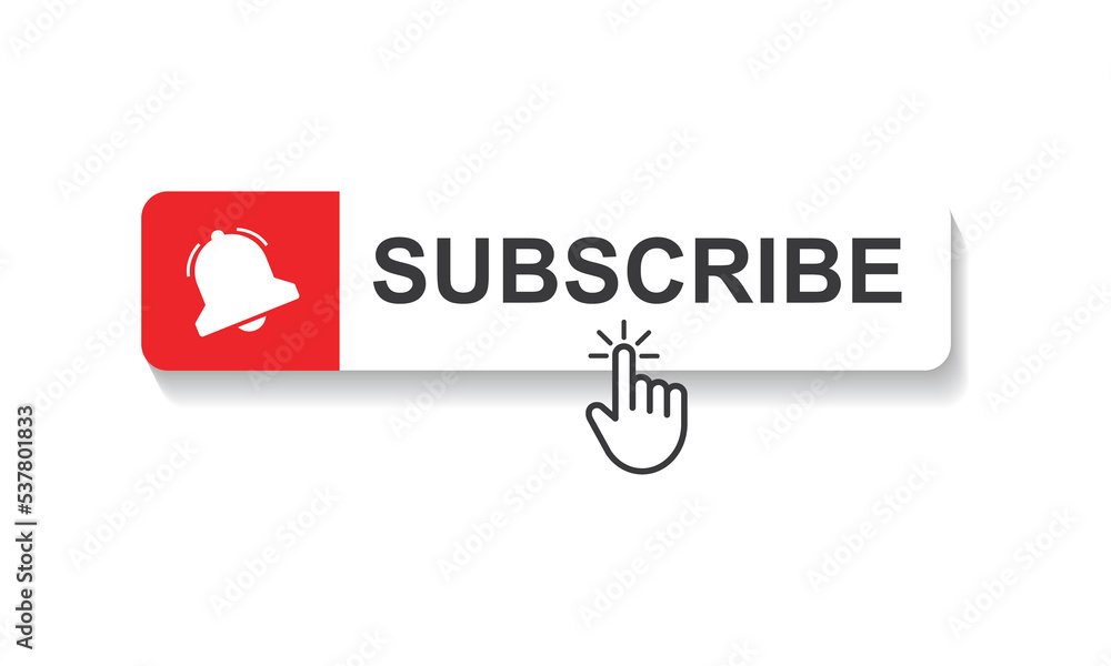 Poster subscribe with cursor. bell button and hand cursor.