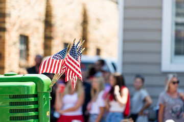 American Flag, Fourth of July Parade, United States of America, Small Town Parade with spectators in background