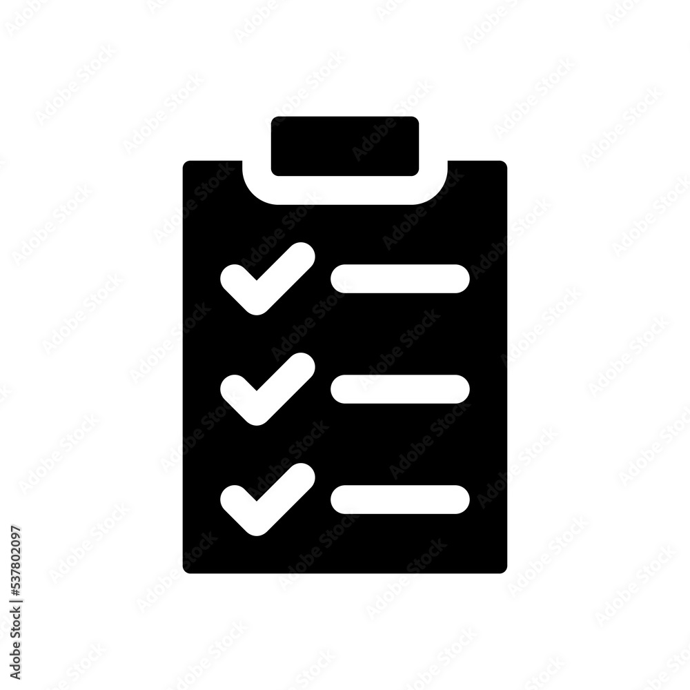 Aufkleber checklist black glyph ui icon. wellness to do list. questions form. feedback. user interface design.