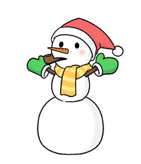 手袋とサンタ帽子をかぶり、パイプタバコをくわえる三段重ねの雪だるま