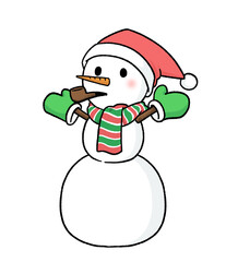 手袋とサンタ帽子をかぶり、パイプタバコをくわえる三段重ねの雪だるま