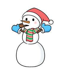 手袋とサンタ帽子をかぶり、パイプタバコをくわえる三段重ねの雪だるま