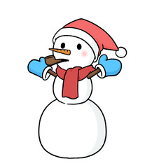 手袋とサンタ帽子をかぶり、パイプタバコをくわえる三段重ねの雪だるま