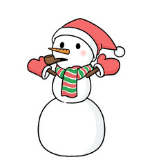 手袋とサンタ帽子をかぶり、パイプタバコをくわえる三段重ねの雪だるま