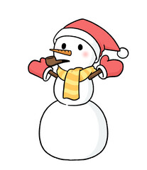 手袋とサンタ帽子をかぶり、パイプタバコをくわえる三段重ねの雪だるま