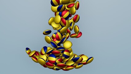 3D rendering of actual colored candy with a flag of Romania , isolated 