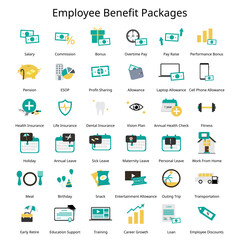 Set of Employee Benefit package for employee icon