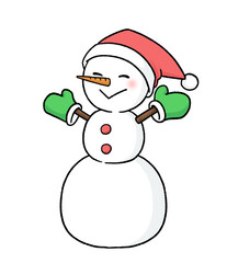 手袋とサンタ帽子をかぶる三段重ねの雪だるま