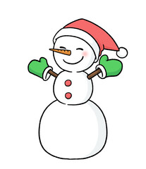 手袋とサンタ帽子をかぶる三段重ねの雪だるま