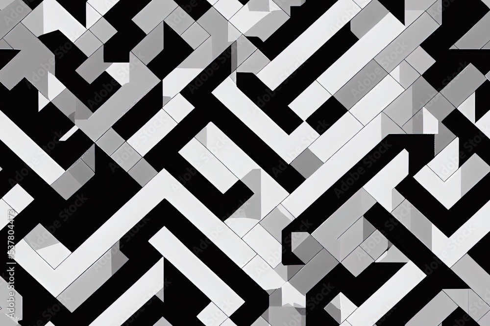 Aufkleber irregular maze line. abstract geometric background design. 2d seamless black and white pattern.