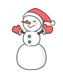 手袋とサンタ帽子をかぶる三段重ねの雪だるま