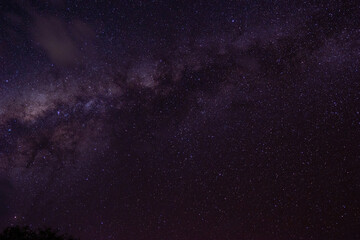 night photo with milky way in the starry purple sky