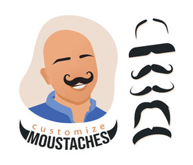 Man with customized mustache illustration in isolated white background