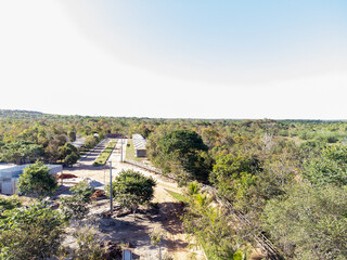 beautiful small country town with reddish sun