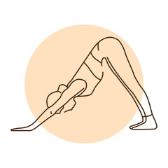 Downward-Facing Dog Adho Mukha Shvanasana color line illustration. Pictogram for web page