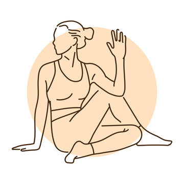 Ardha matsyendrasana color line illustration. Pictogram for web page