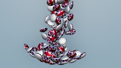 3D rendering of actual colored candy with a flag of United Kingdom , isolated 
