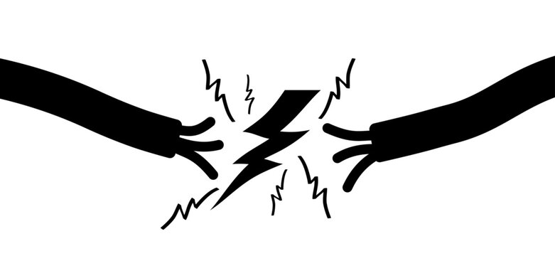 Voltage, short circuit pictogram Cartoon electric plug. socket, electricity, power logo or symbol. Power plugs and cable. Socket plug adapter. Wire, cable of energy icon. Broken power wire