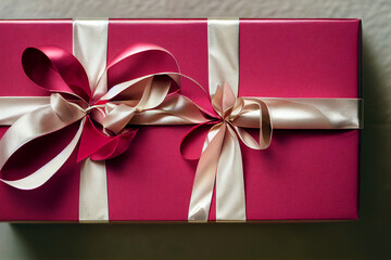 A red gift box wrapped with craft paper on paper texture background. 3D rendering