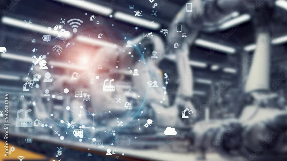 Aufkleber futuristic industrial factory and digital technology concept. factory automation.