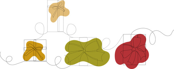 gifts one continuous line drawing, vector