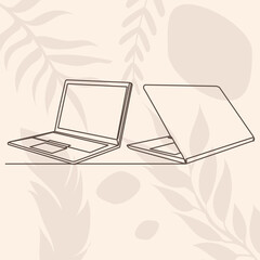 laptops drawing by one continuous line, vector