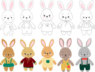 hare, rabbit character set on white background, isolated vector