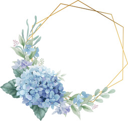 Hydrangea flowers with golden frame