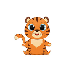 Cartoon tiger on white background. Vector illustration for design or print