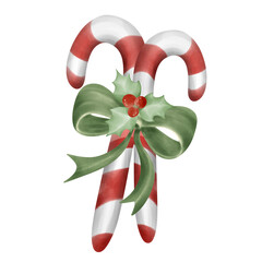 Christmas candy cane Decorations from cristmas candys with ribbon and holly berry.