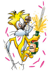 Chat cartoon champagne
