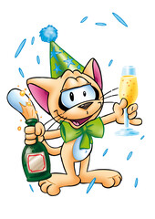 Chat cartoon champagne