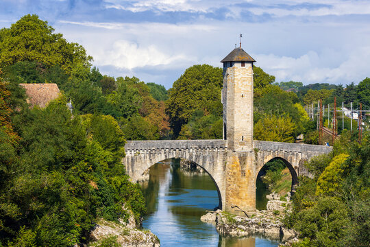 Pont Vieux, bridge in Orthez, New Aquitaine, Departement Pyrenees Atlantiques, France
