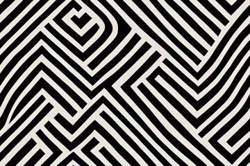 2d seamless black and white organic lines pattern. Abstract minimalistic maze background