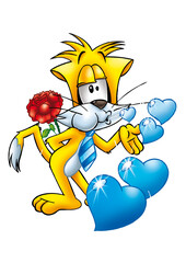 Chat cartoon coeur bisou